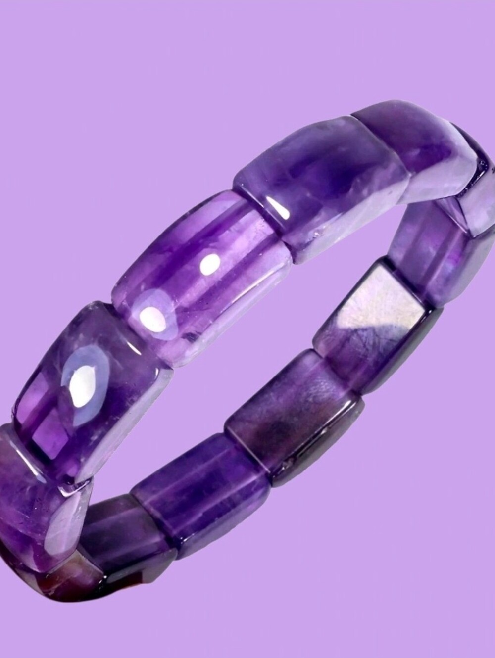 Handmade Elastic Bracelet 8" With Natural Octagon Amethyst 17x11mm Gemstone